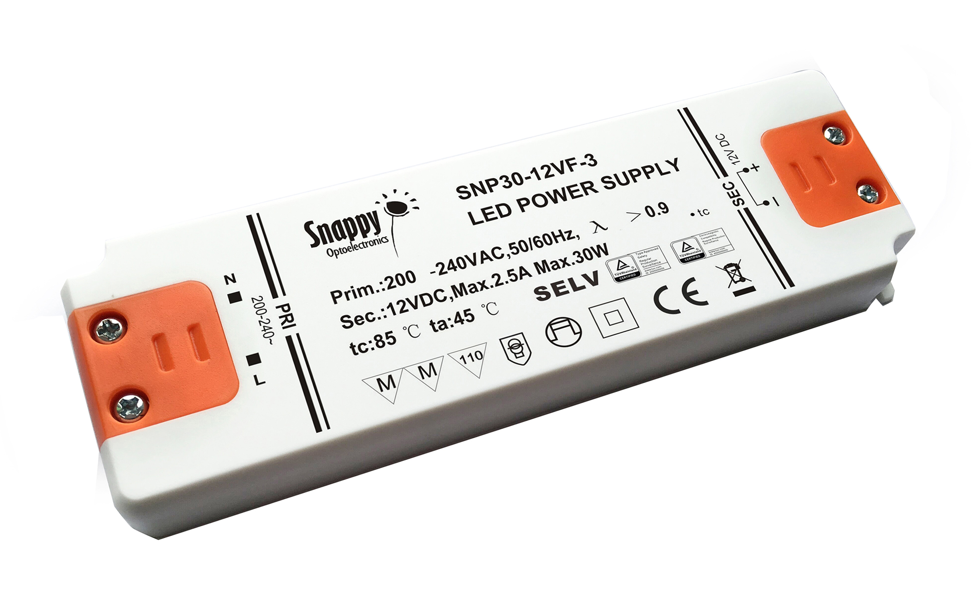 SNP30-12VF-3  30W 150mm x 45mm x 17mm Constant Voltage Non-Dimmable LED Driver 12VDC 2.5A IP20
